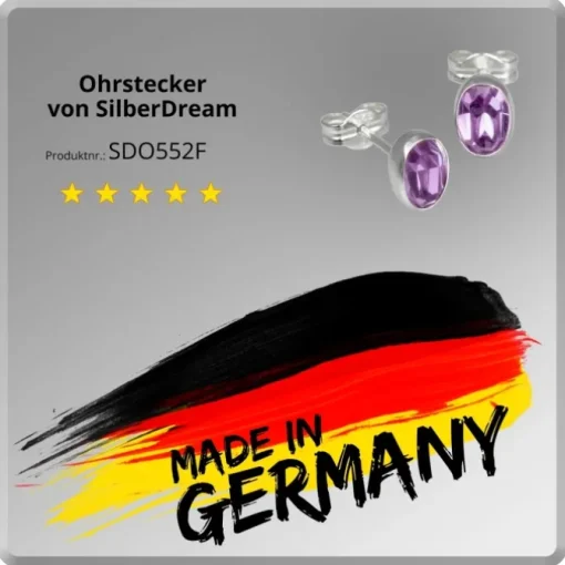 SilberDream Ohrringe Zirkonia oval flieder 925er Ohrstecker SDO552F