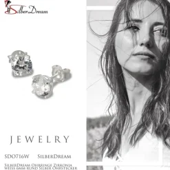 SilberDream Ohrringe Zirkonia weiß 6mm rund Silber Ohrstecker SDO716W