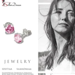 SilberDream Ohrringe Zirkonia rosa 6mm rund Silber Ohrstecker SDO716A