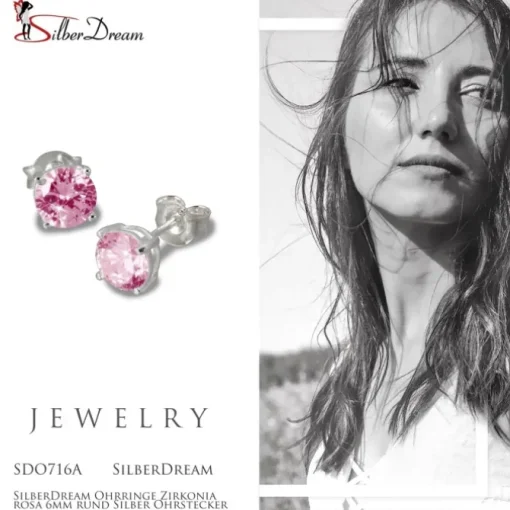 SilberDream Ohrringe Zirkonia rosa 6mm rund Silber Ohrstecker SDO716A