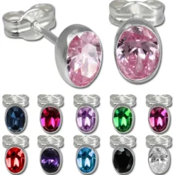 SilberDream Ohrringe Zirkonia oval pink 925er Ohrstecker SDO552P