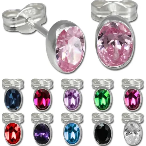 SilberDream Ohrringe Zirkonia oval pink 925er Ohrstecker SDO552P