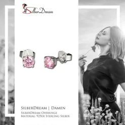SilberDream Ohrringe Zirkonia rosa 3mm 925 Silber Ohrstecker SDO713A