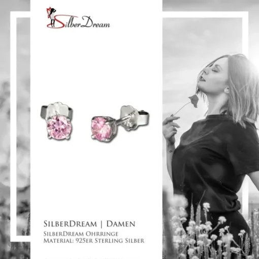 SilberDream Ohrringe Zirkonia rosa 3mm 925 Silber Ohrstecker SDO713A