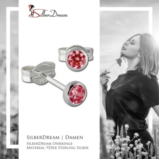 SilberDream Ohrringe Zirkonia rubinrot 3mm 925 Silber Ohrstecker SDO5533P