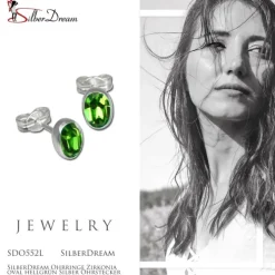 SilberDream Ohrringe Zirkonia oval hellgrün Silber Ohrstecker SDO552L