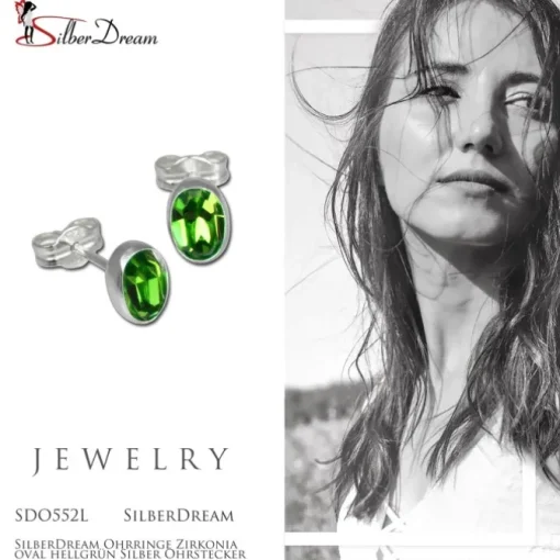 SilberDream Ohrringe Zirkonia oval hellgrün Silber Ohrstecker SDO552L
