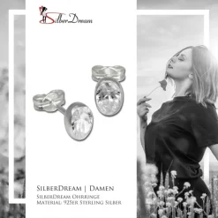 SilberDream Ohrringe Zirkonia oval weiß 925 Silber Ohrstecker SDO552W
