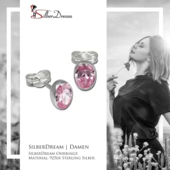 SilberDream Ohrringe Zirkonia oval rosa 925er Ohrstecker SDO552A