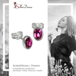 SilberDream Ohrringe Zirkonia oval pink 925er Ohrstecker SDO552P