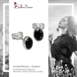 SilberDream Ohrringe Zirkonia oval schwarz 925er Ohrstecker SDO552S