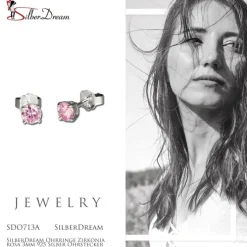 SilberDream Ohrringe Zirkonia rosa 3mm 925 Silber Ohrstecker SDO713A