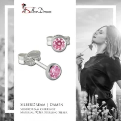 SilberDream Ohrringe Zirkonia rosa 3mm 925 Silber Ohrstecker SDO5533A