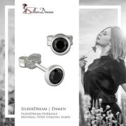 SilberDream Ohrringe Zirkonia schwarz 4mm 925 Silber Ohrstecker SDO5534S