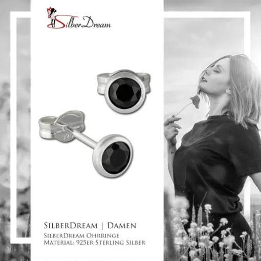 SilberDream Ohrringe Zirkonia schwarz 4mm 925 Silber Ohrstecker SDO5534S