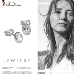 SilberDream Ohrringe Zirkonia oval weiß 925 Silber Ohrstecker SDO552W