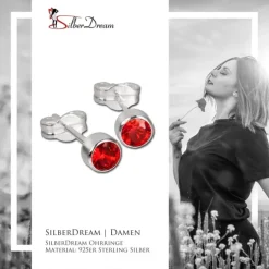 SilberDream Ohrringe Zirkonia rot 925 Silber Ohrstecker SDO503R
