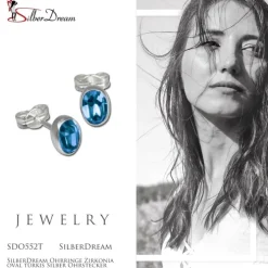 SilberDream Ohrringe Zirkonia oval türkis Silber Ohrstecker SDO552T