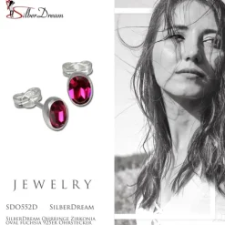 SilberDream Ohrringe Zirkonia oval fuchsia 925er Ohrstecker SDO552D
