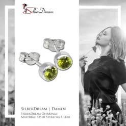 SilberDream Ohrringe Zirkonia olive 925 Silber Ohrstecker SDO503M