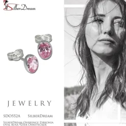 SilberDream Ohrringe Zirkonia oval rosa 925er Ohrstecker SDO552A