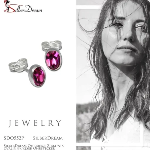SilberDream Ohrringe Zirkonia oval pink 925er Ohrstecker SDO552P
