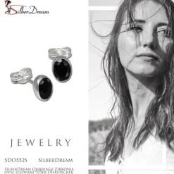 SilberDream Ohrringe Zirkonia oval schwarz 925er Ohrstecker SDO552S