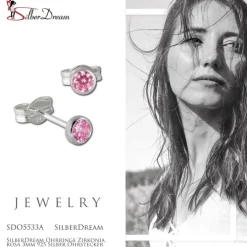 SilberDream Ohrringe Zirkonia rosa 3mm 925 Silber Ohrstecker SDO5533A