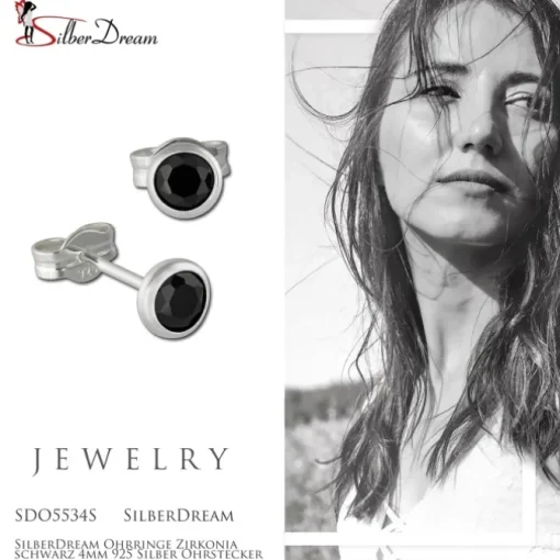 SilberDream Ohrringe Zirkonia schwarz 4mm 925 Silber Ohrstecker SDO5534S