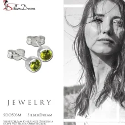 SilberDream Ohrringe Zirkonia olive 925 Silber Ohrstecker SDO503M