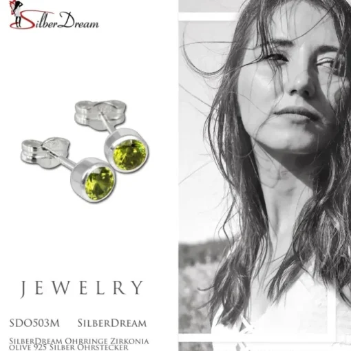 SilberDream Ohrringe Zirkonia olive 925 Silber Ohrstecker SDO503M