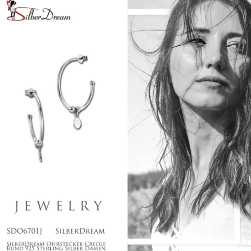 SilberDream Ohrstecker Creole Rund 925 Sterling Silber Damen SDO6701J