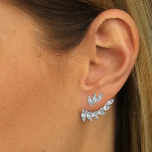 SilberDream Ohrstecker Dangle Ear Cuff Blätter weiß 925 Silber Ohrringe GSO450W