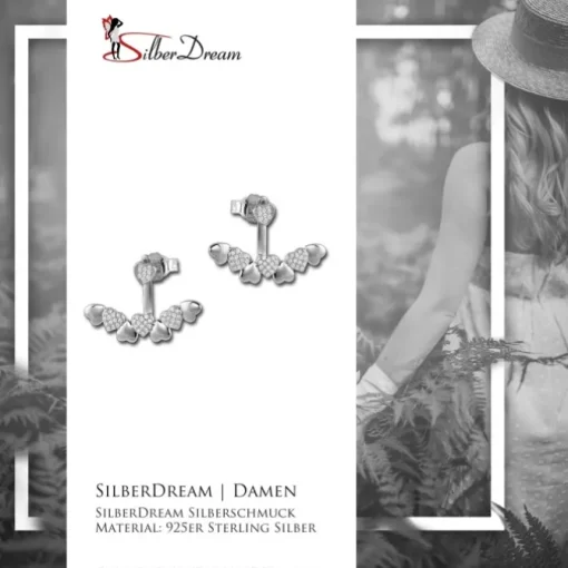SilberDream Ohrstecker Dangle Ear Cuff Herzen weiß 925 Silber Ohrringe GSO445W