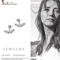 SilberDream Ohrstecker Dangle Ear Cuff Herzen weiß 925 Silber Ohrringe GSO445W