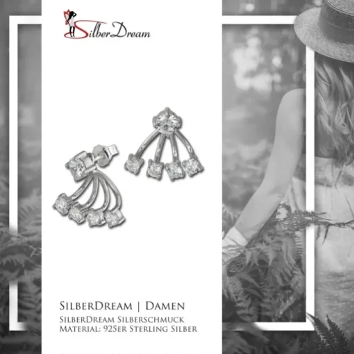 SilberDream Ohrstecker Dangle Ear Cuff Zirkonia rund weiß 925 Silber GSO421W