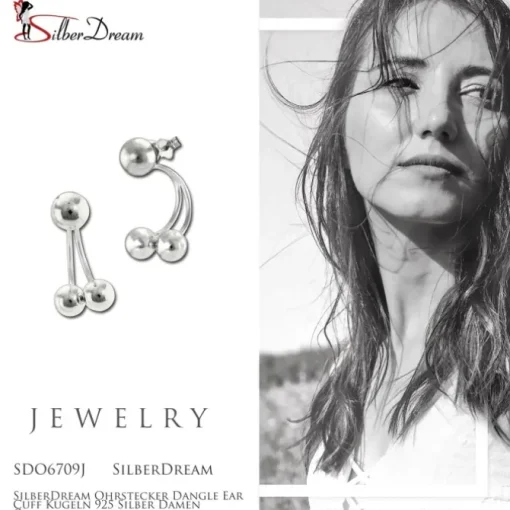 SilberDream Ohrstecker Dangle Ear Cuff Kugeln 925 Silber Damen Ohrringe SDO6709J