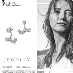 SilberDream Ohrstecker Dangle Ear Cuff Zirkonia Sterne weiß 925 Silber GSO419W