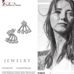 SilberDream Ohrstecker Dangle Ear Cuff Zirkonia rund weiß 925 Silber GSO421W