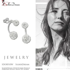 SilberDream Ohrstecker Dangle Zirkonia Kugel weiß 925 Silber SDO8510W