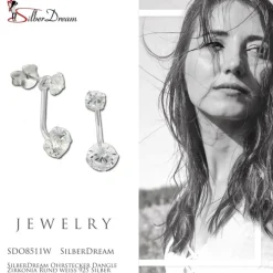 SilberDream Ohrstecker Dangle Zirkonia Rund weiß 925 Silber SDO8511W