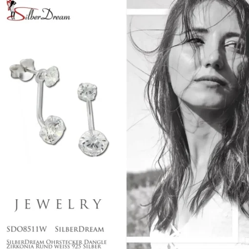 SilberDream Ohrstecker Dangle Zirkonia Rund weiß 925 Silber SDO8511W