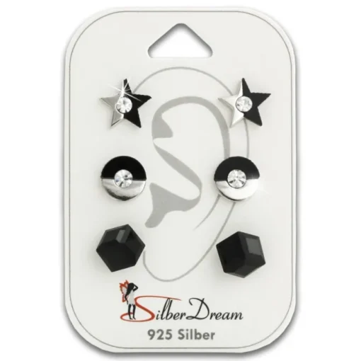 SilberDream Ohrstecker 3er Set Stern, Kreis, Würfel 925er Ohrringe SDS609SW