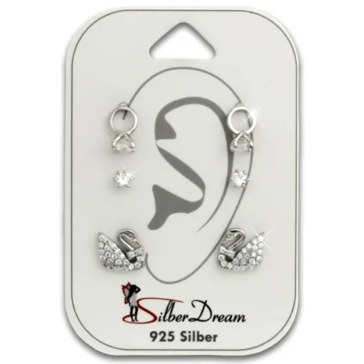 SilberDream Ohrstecker 3er Set Ring, Zirkonia, Schwan 925er Ohrring SDS606WJ