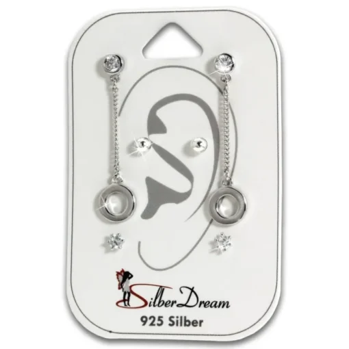 SilberDream Ohrstecker 3er Set Dangle, Kugel, Zirkonia 925er Ohrring SDS603WJ