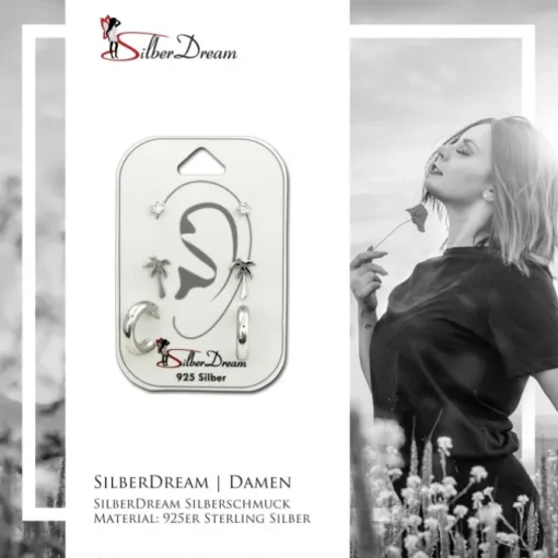 SilberDream Ohrstecker 3er Set Zirkonia, Palme, Creole 925 Ohrring SDS624WJ