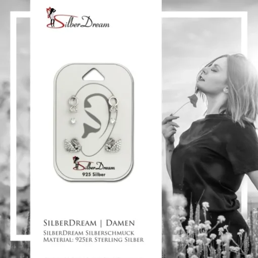 SilberDream Ohrstecker 3er Set Ring, Zirkonia, Schwan 925er Ohrring SDS606WJ