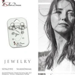 SilberDream Ohrstecker 3er Set Dangle, Stein, Zirkonia 925er Ohrring SDS621WJ
