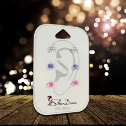 SilberDream Ohrstecker 3er Zirkonia weiß, lila, rosa 925 Silber Ohrring SDS808