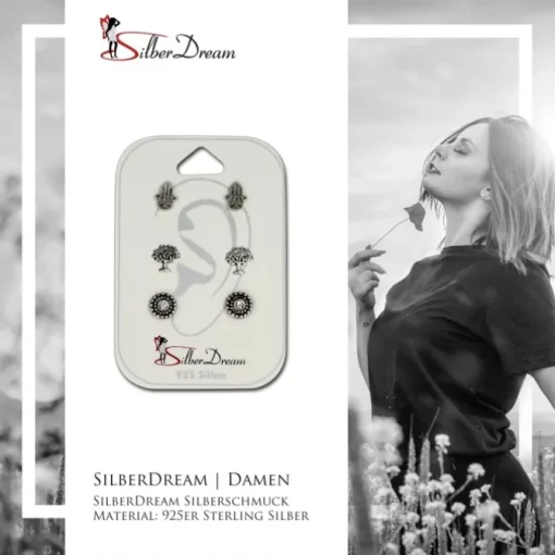 SilberDream Ohrstecker 3er Set Talisman 925 Silber Ohrring SDS805